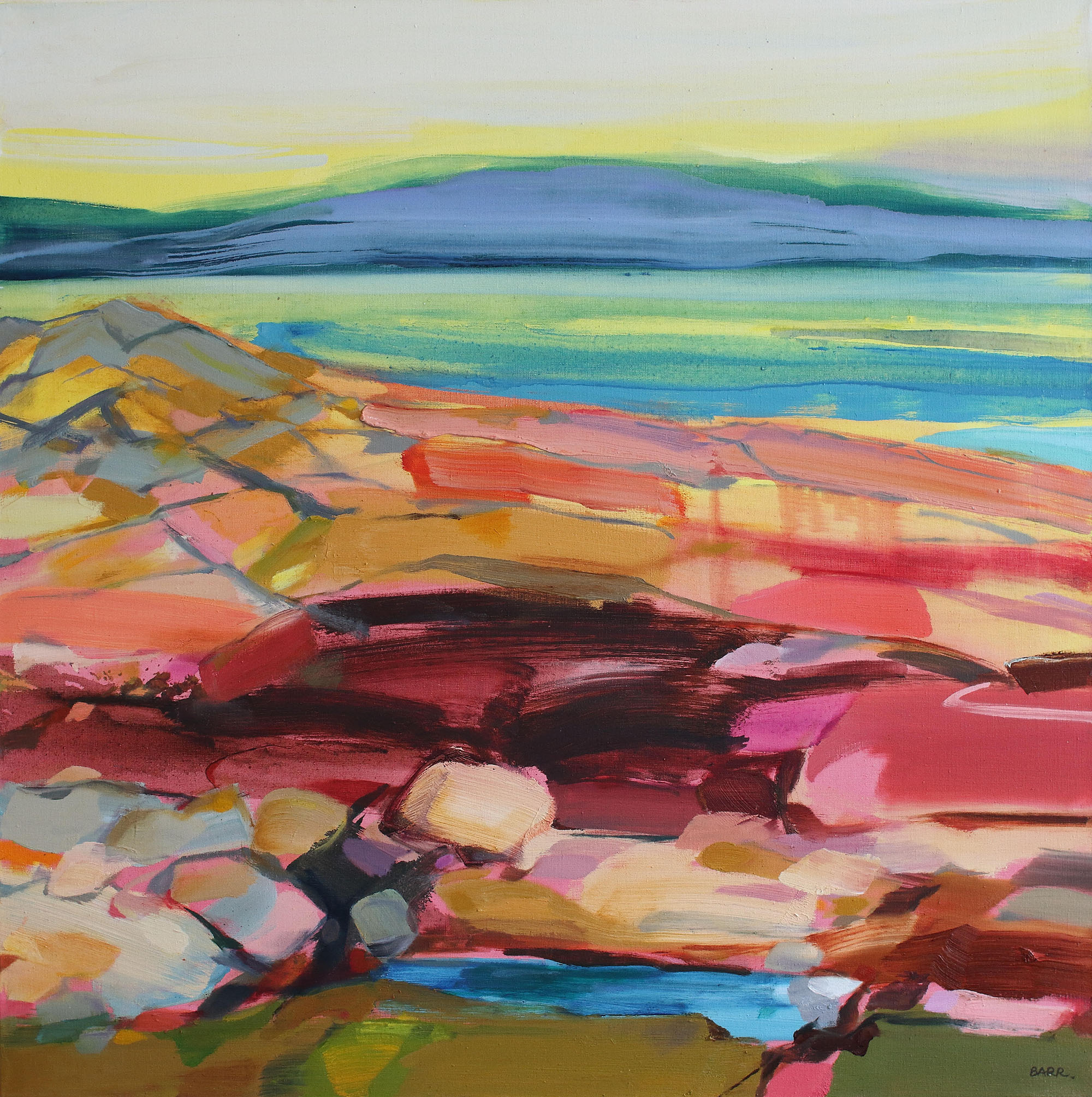 ‘Arran Rocks’ 36x36 inches (92x92 cm), oil on canvas by Shona S. M. Barr RSW RGI